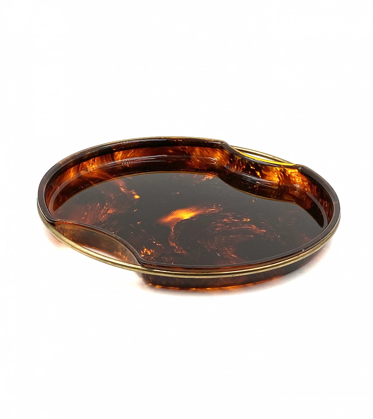 Brass and tortoiseshell lucite tray by Guzzini, 1970s 1