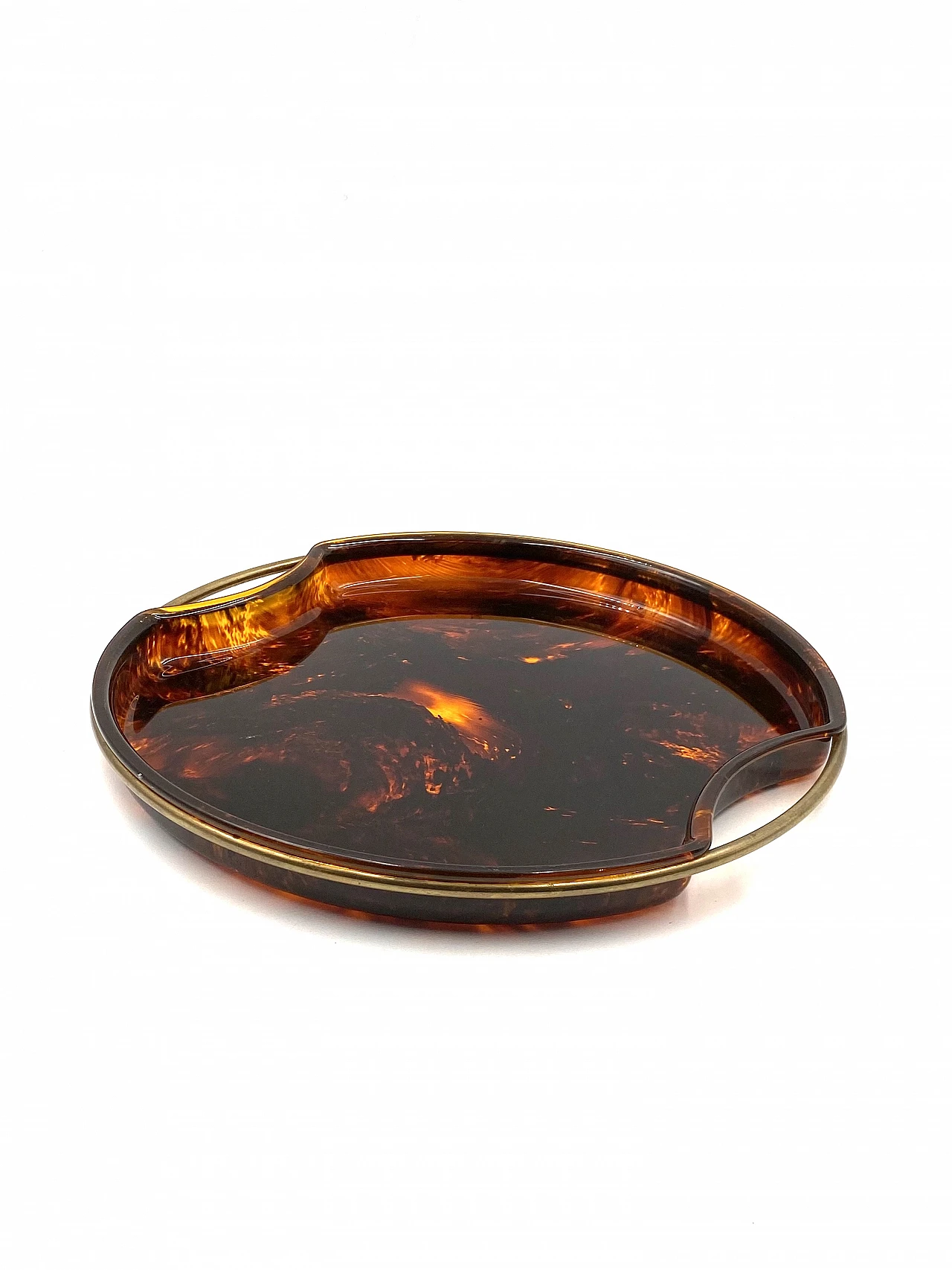 Brass and tortoiseshell lucite tray by Guzzini, 1970s 10