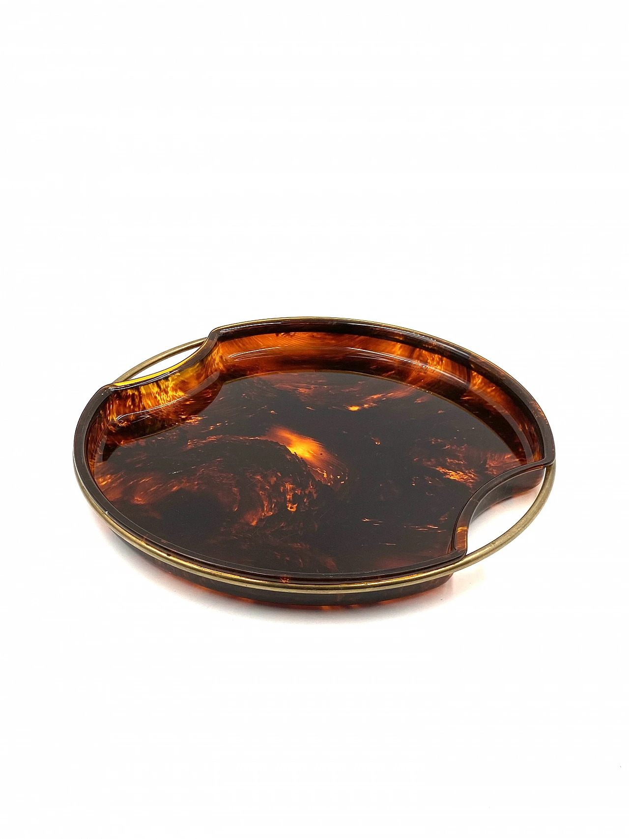 Brass and tortoiseshell lucite tray by Guzzini, 1970s 11