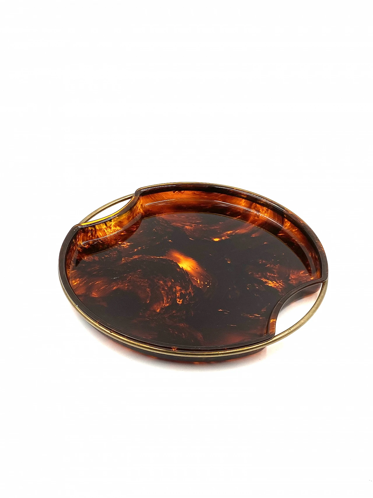 Brass and tortoiseshell lucite tray by Guzzini, 1970s 12