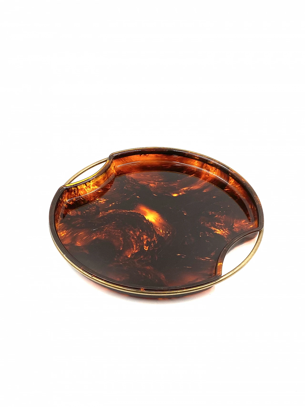 Brass and tortoiseshell lucite tray by Guzzini, 1970s 13