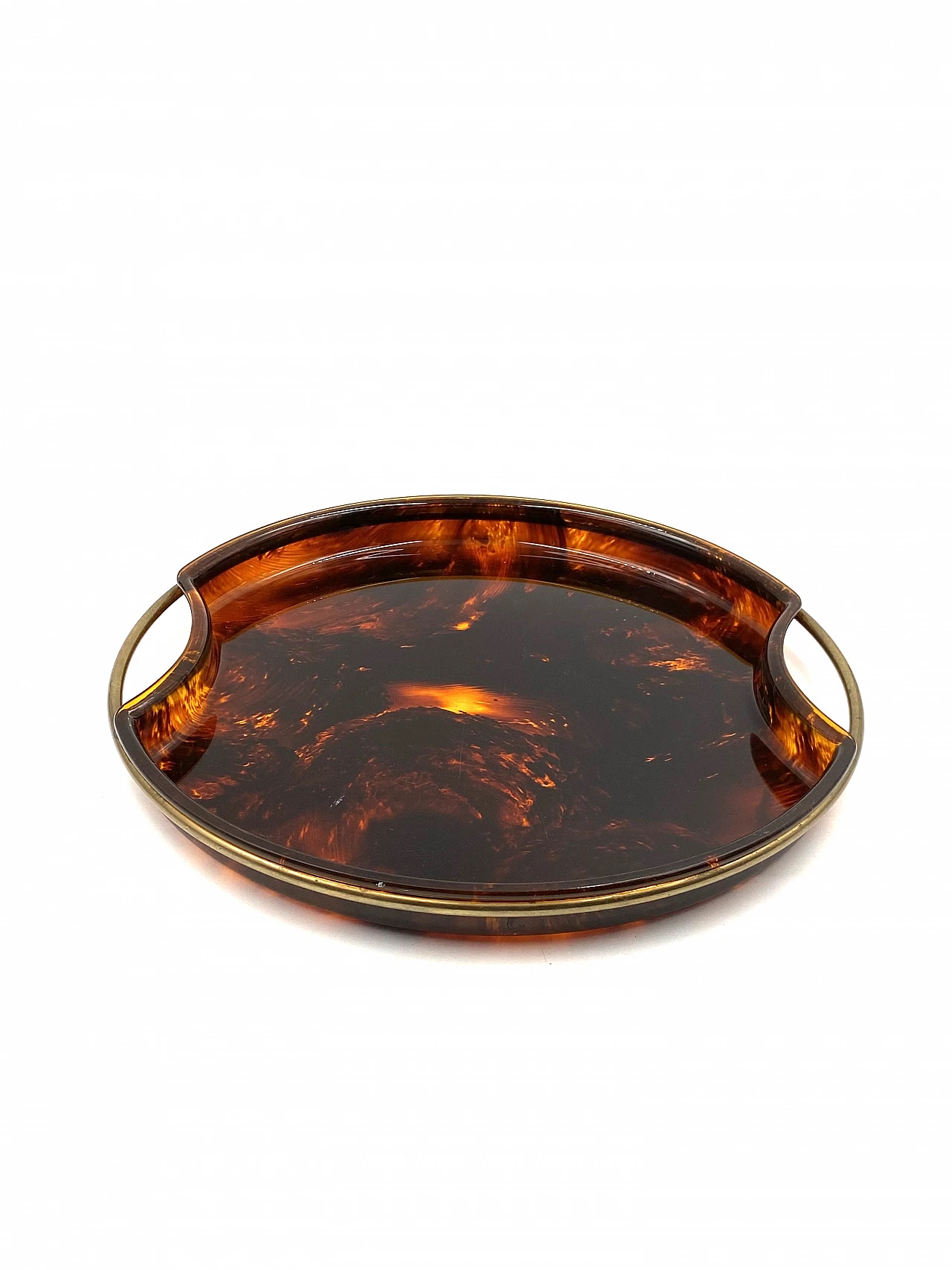 Brass and tortoiseshell lucite tray by Guzzini, 1970s 14