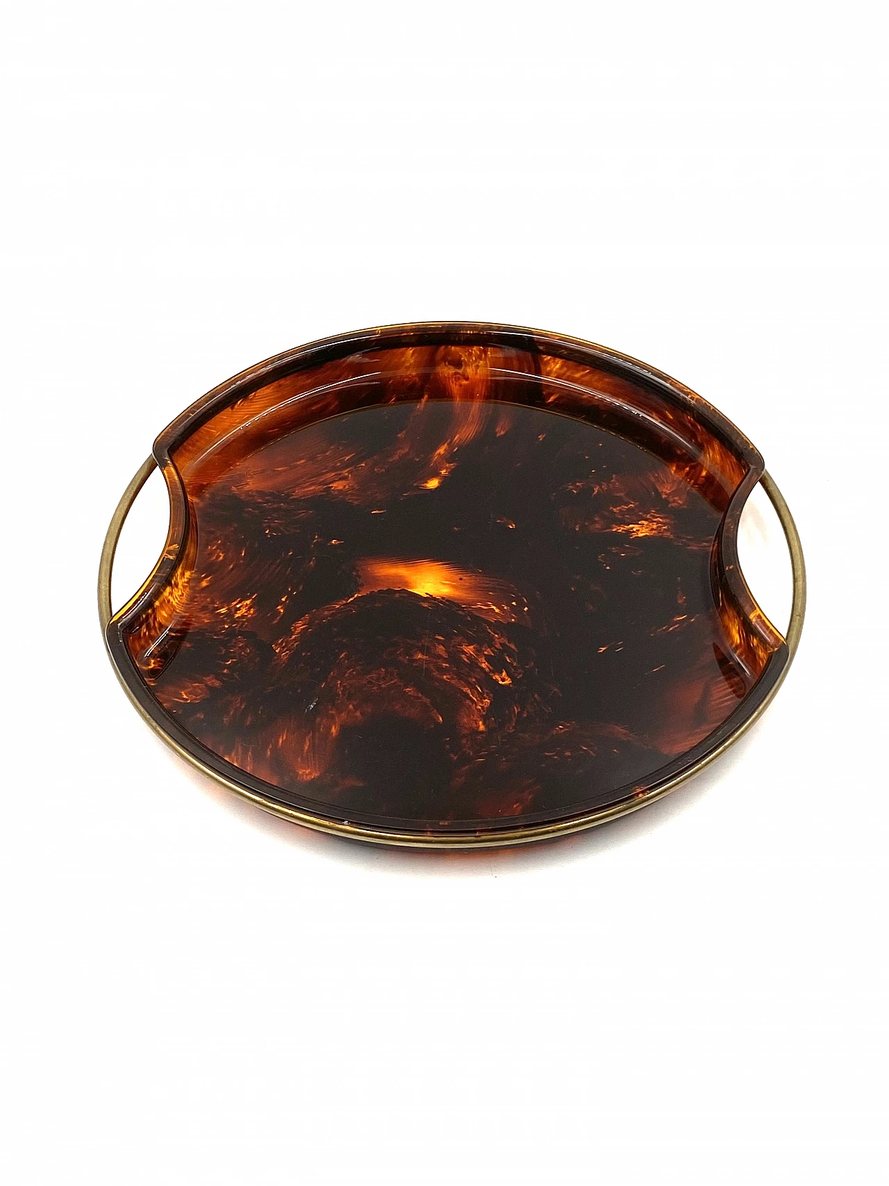 Brass and tortoiseshell lucite tray by Guzzini, 1970s 15