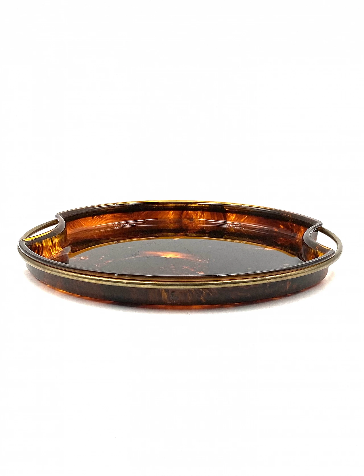 Brass and tortoiseshell lucite tray by Guzzini, 1970s 16