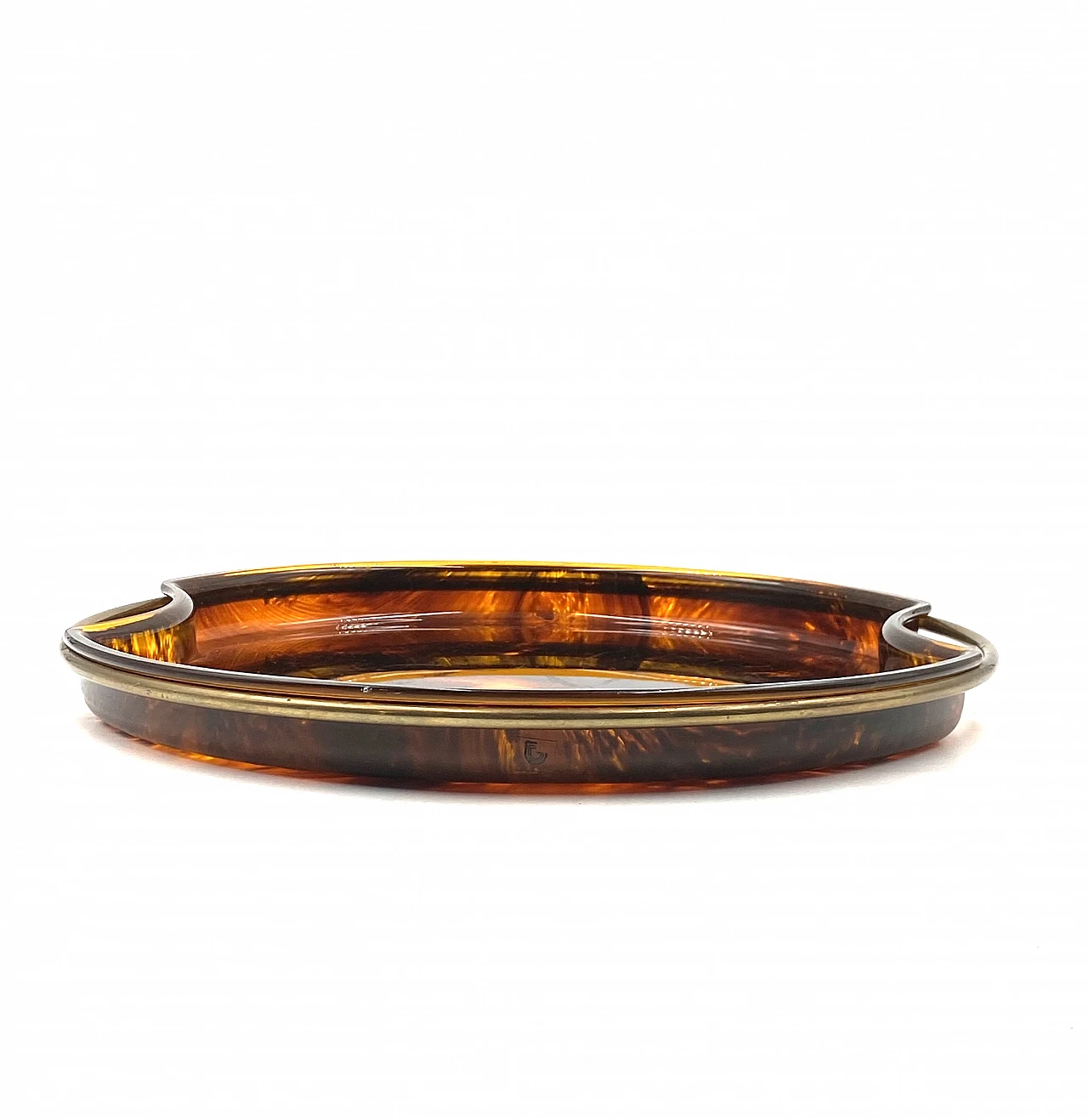 Brass and tortoiseshell lucite tray by Guzzini, 1970s 17