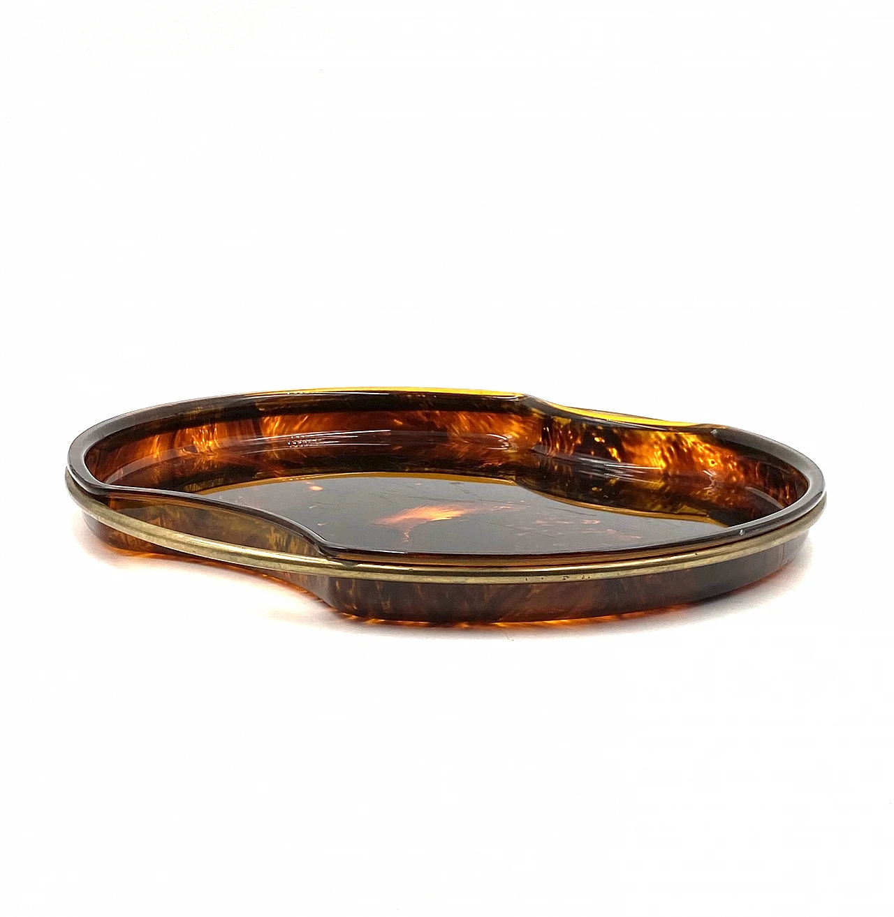 Brass and tortoiseshell lucite tray by Guzzini, 1970s 18