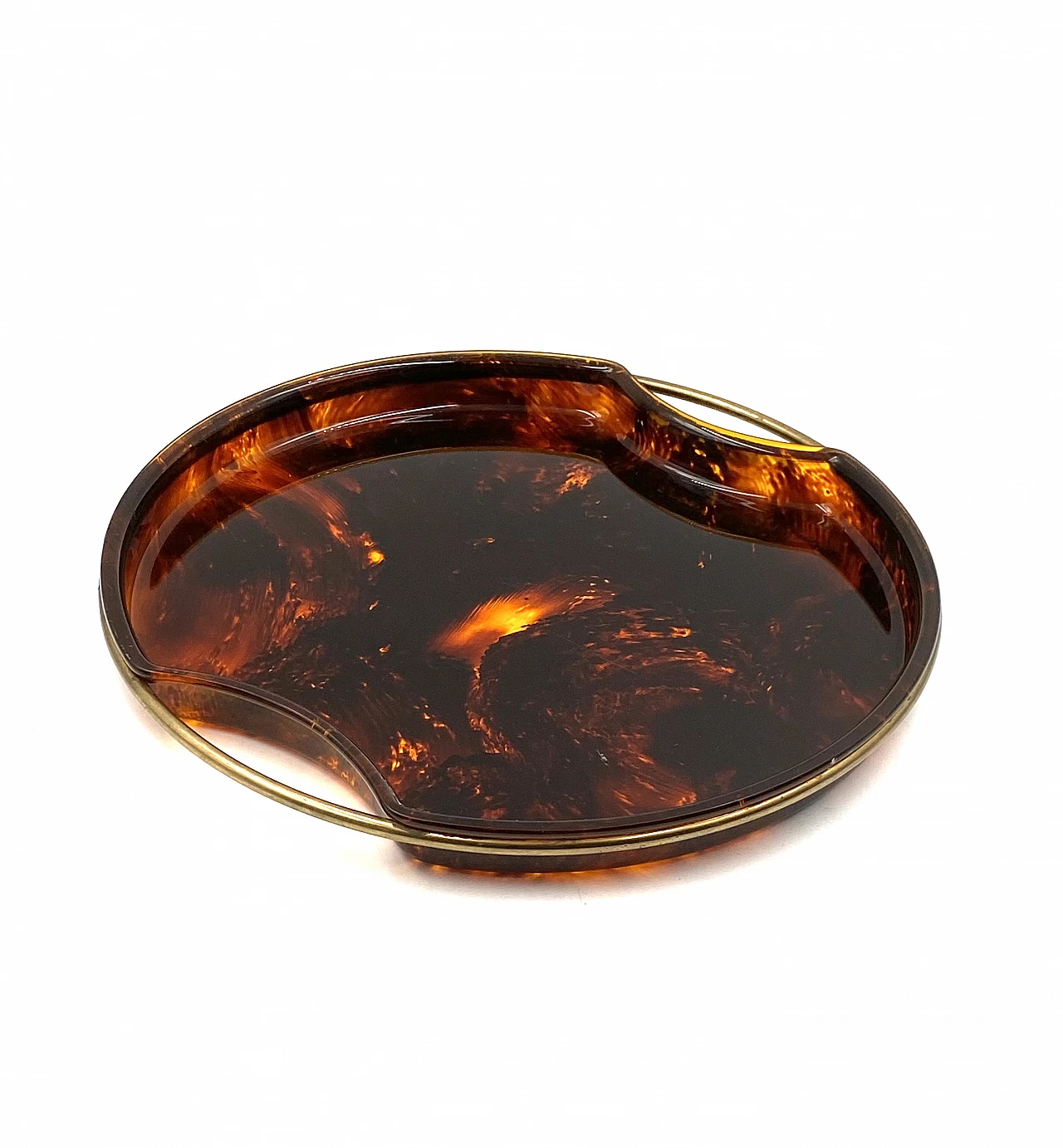 Brass and tortoiseshell lucite tray by Guzzini, 1970s 20