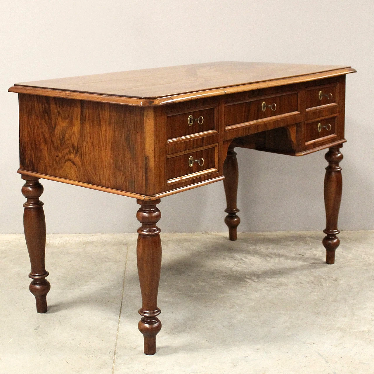 Louis Philippe Lombard solid walnut desk, 19th century 8