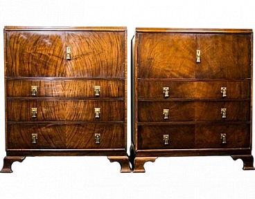 Pair of Waring & Gillow zebrawood mahogany chest of drawers, 1930s