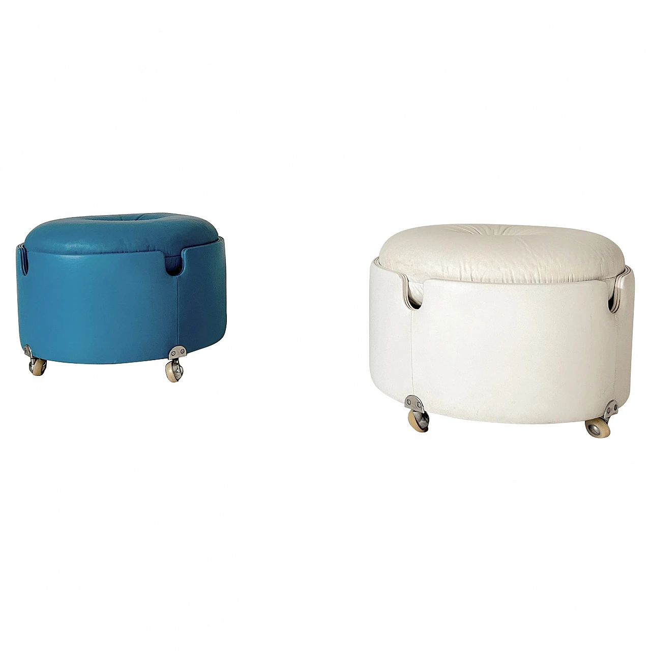 Pair of white & blue poufs by Luigi Massoni for Poltrona Frau, 1970s 1