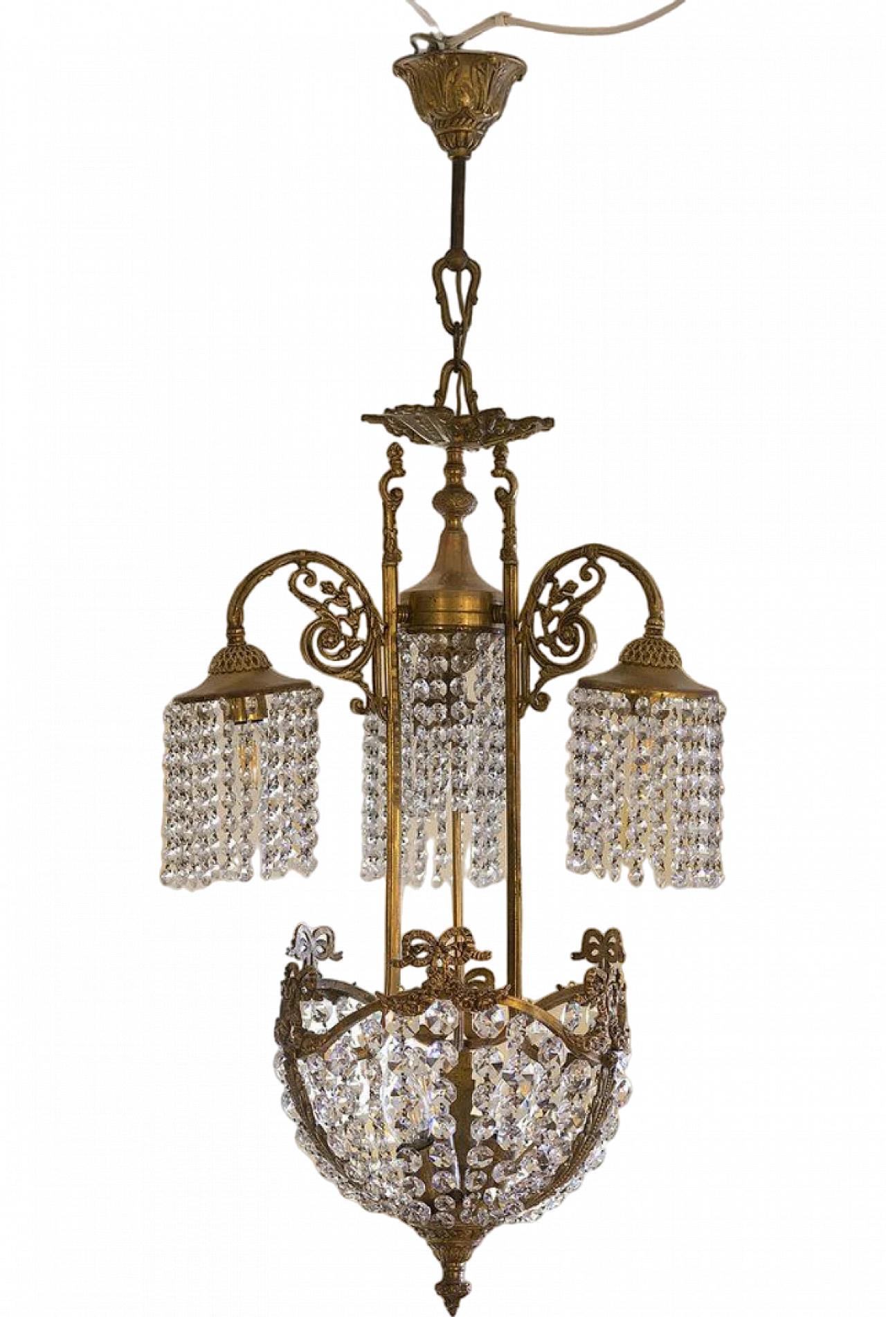 Lampadario stile Liberty in ottone con cristalli Swarovski, anni '50 6