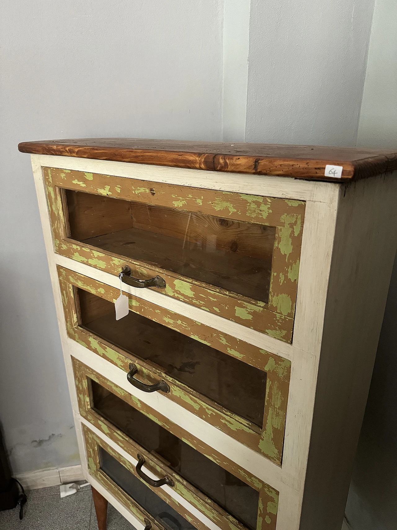 Industrial chest of drawers in wood and glass, 1970s 2