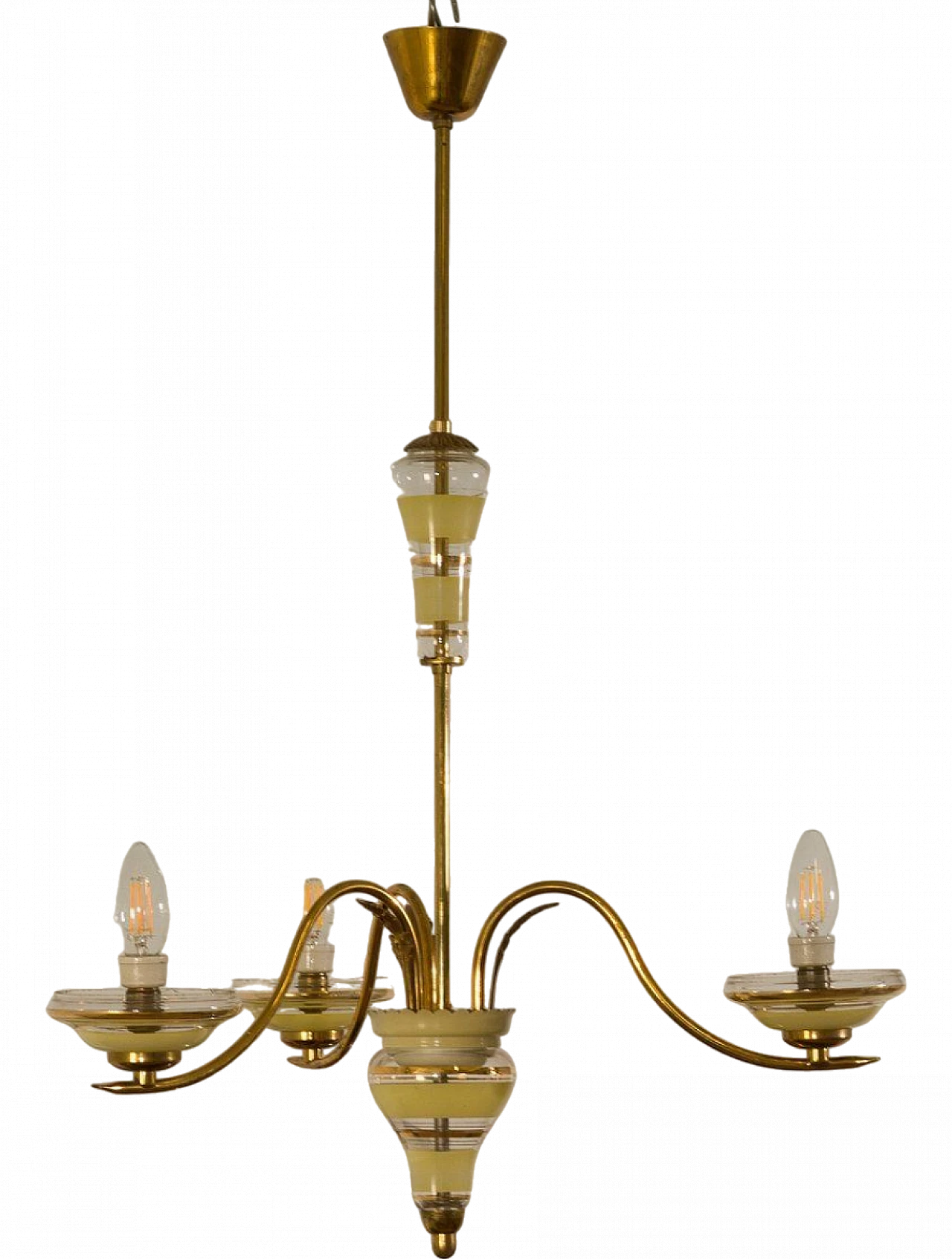 Murano glass with gold finish & brass ceiling lamp by Stilnovo, 1950s 6