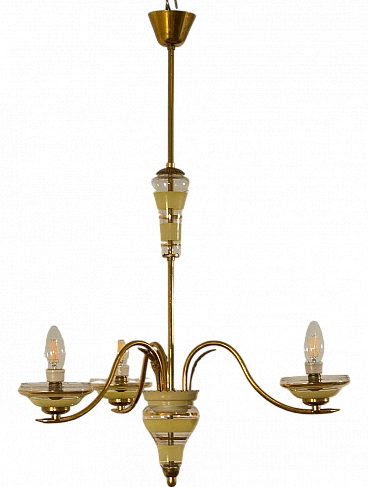 Murano glass with gold finish & brass ceiling lamp by Stilnovo, 1950s