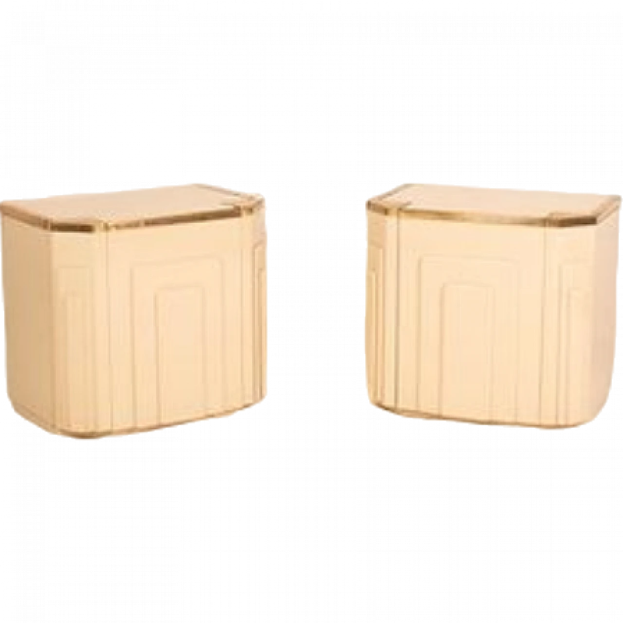 Pair of ivory lacquered wood and brass bedside tables, 1970s 2