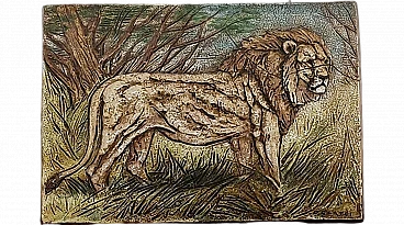 Danilo Cartei, lion, glazed terracotta bas-relief, 1980s