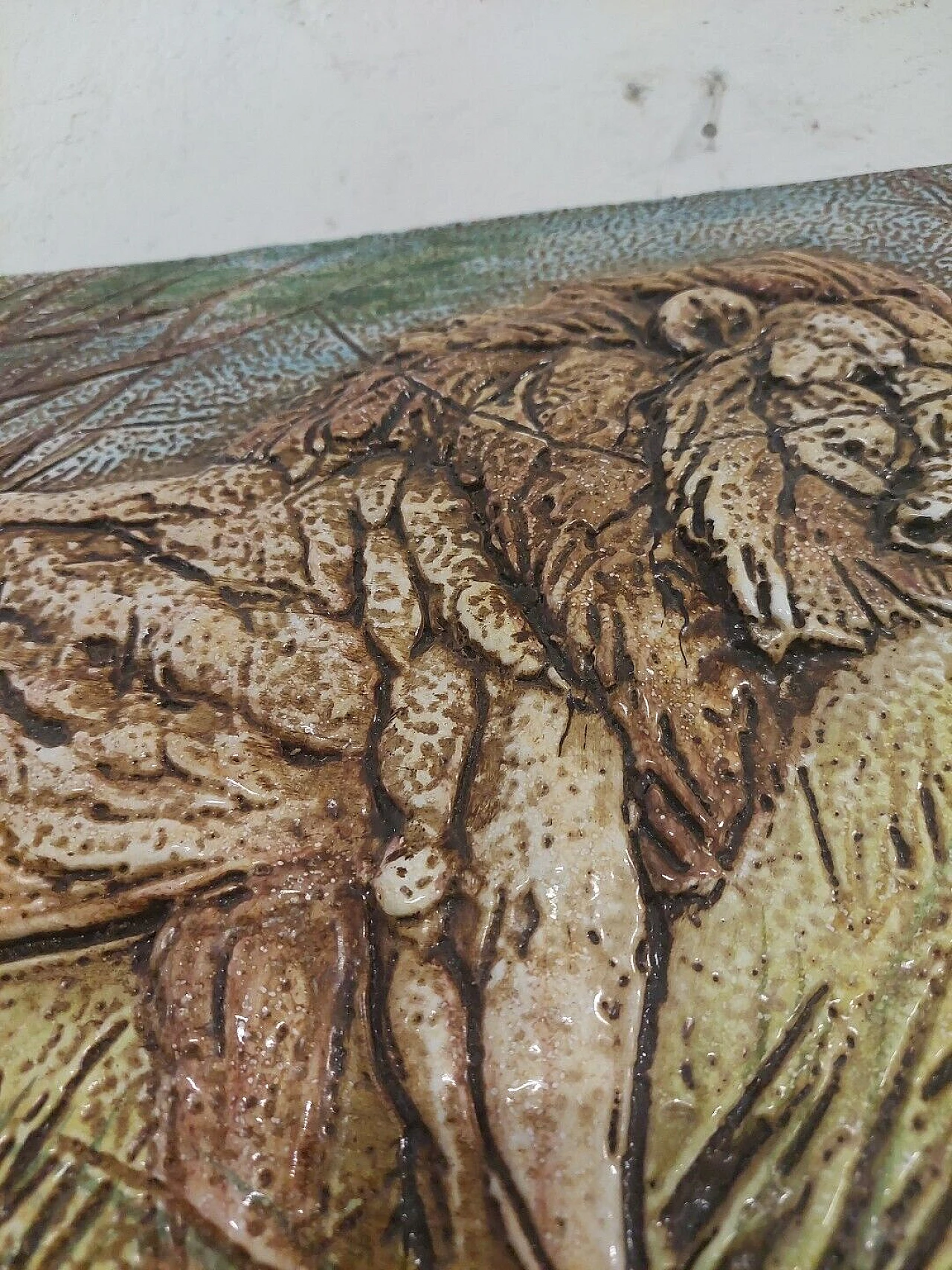 Danilo Cartei, lion, glazed terracotta bas-relief, 1980s 10