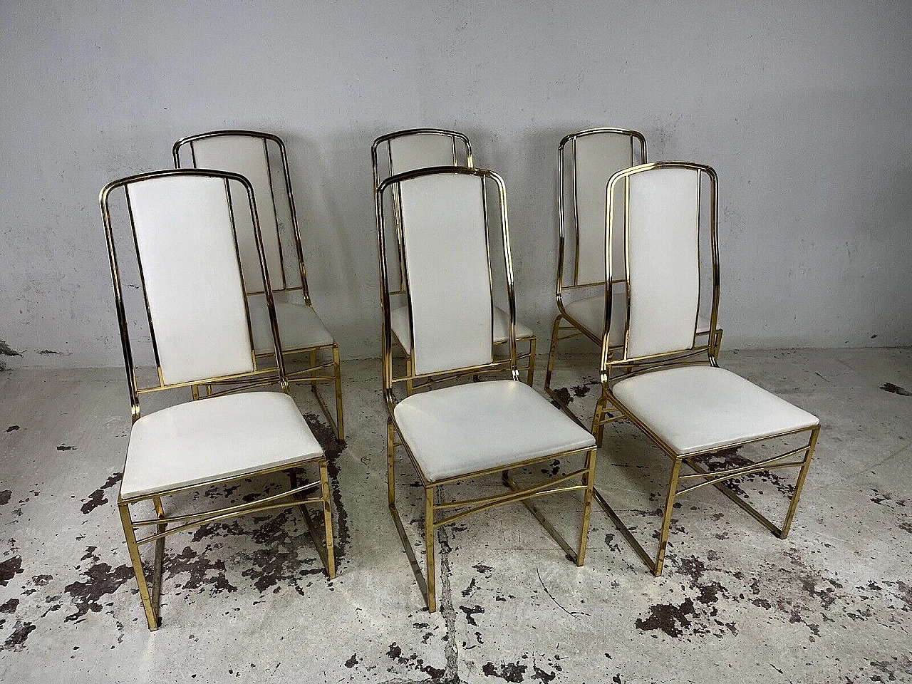 6 Chairs in metal and leather attributed to Romeo Rega, 1970s 1