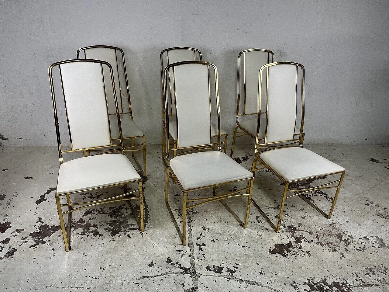 6 Chairs in metal and leather attributed to Romeo Rega, 1970s 12