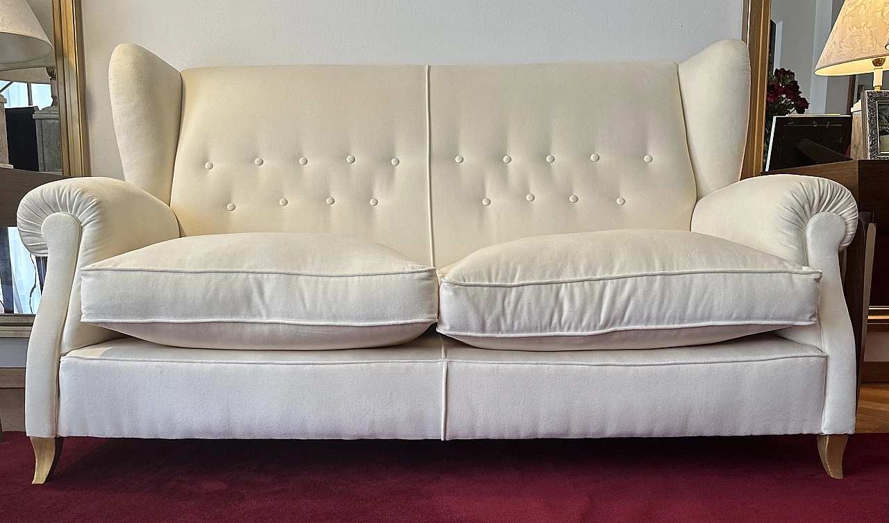 Chesterfield two-seater white velvet sofa, 1980s 2