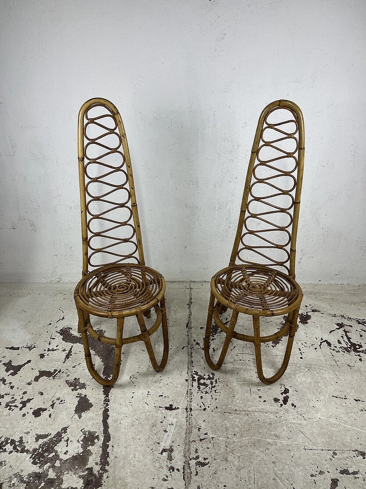 Pair of bamboo, rattan and wicker chairs by Bonacina, 1960s 1