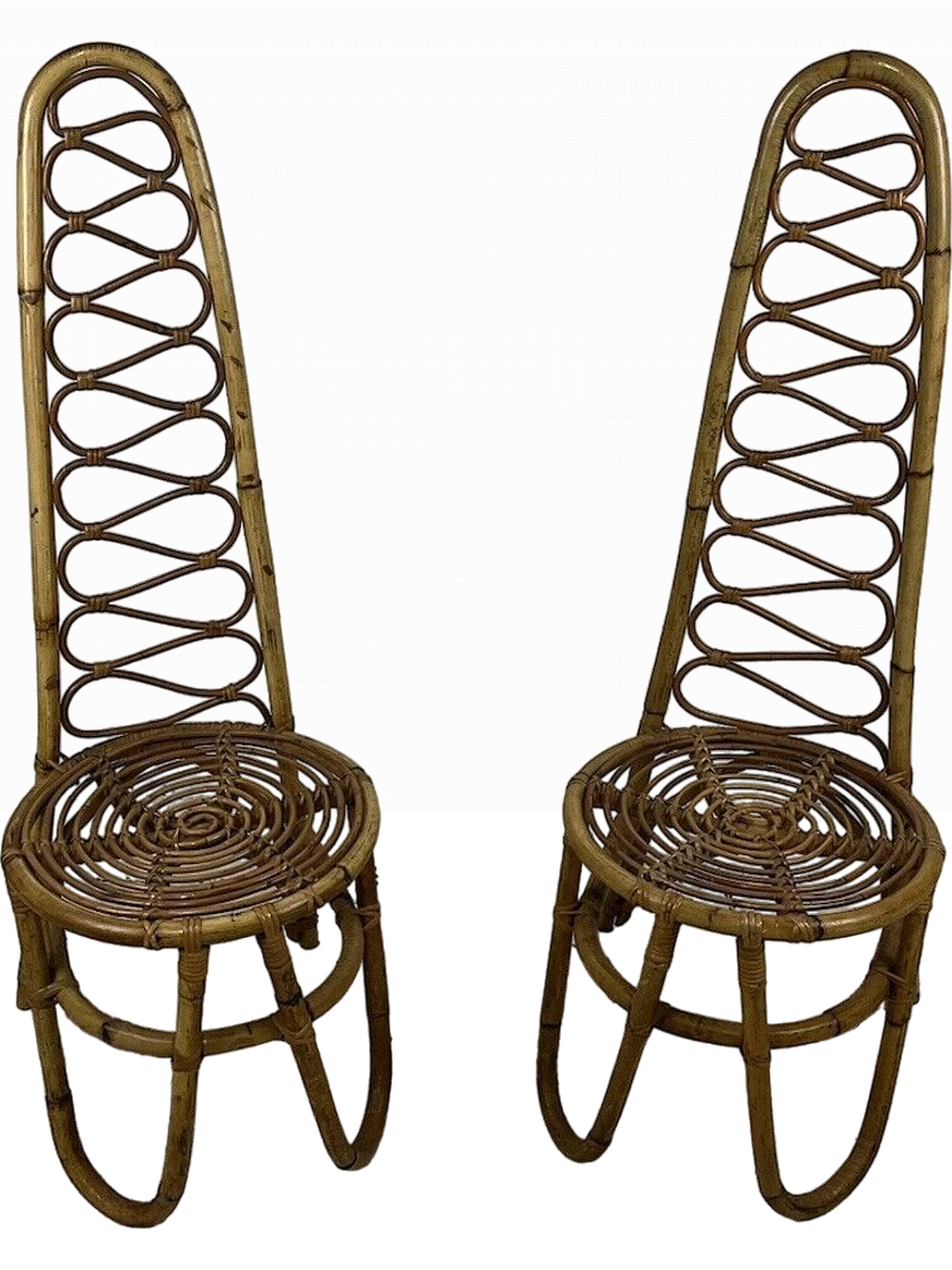 Pair of bamboo, rattan and wicker chairs by Bonacina, 1960s 2