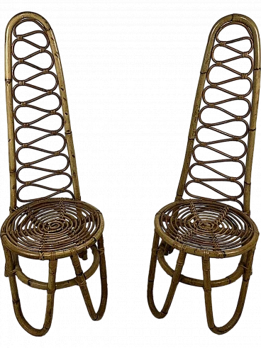 Pair of bamboo, rattan and wicker chairs by Bonacina, 1960s