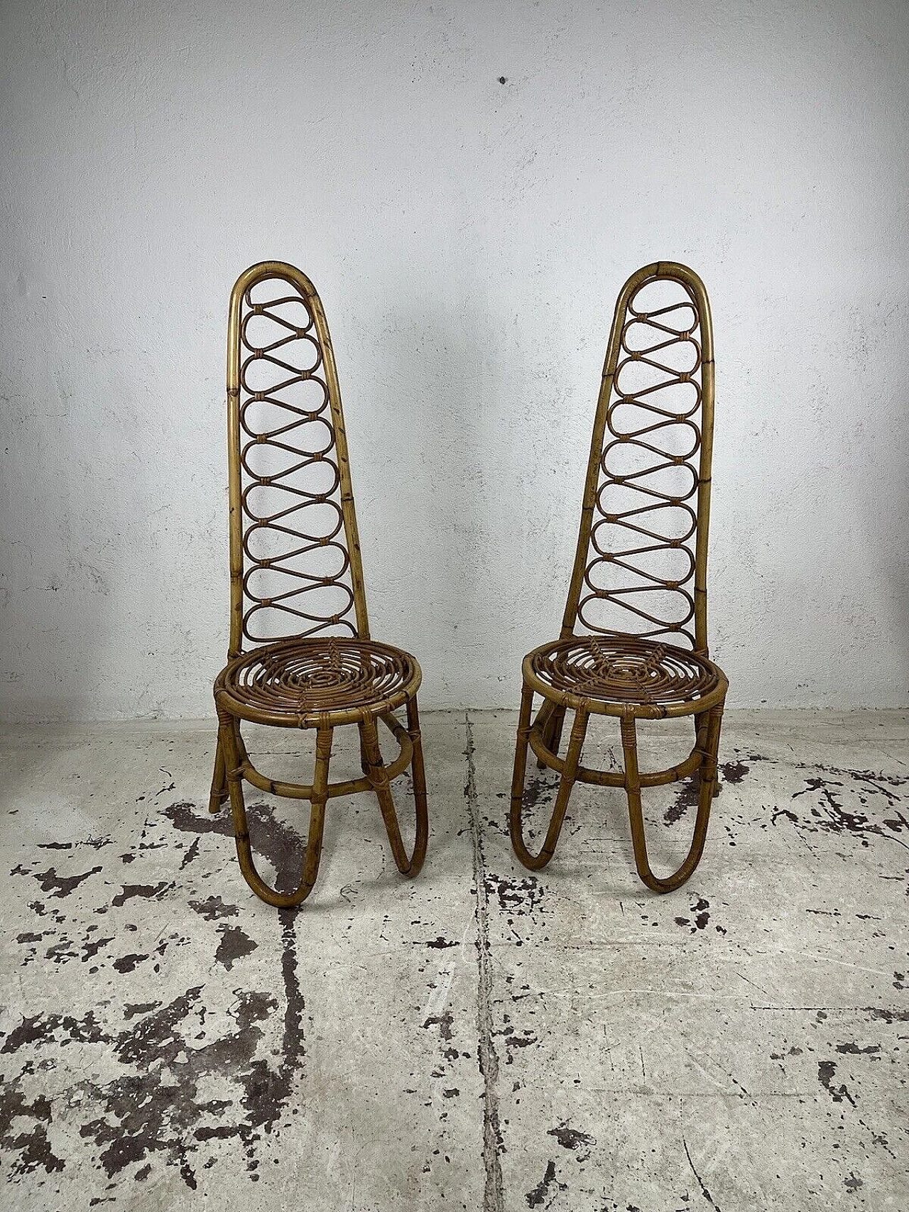 Pair of bamboo, rattan and wicker chairs by Bonacina, 1960s 3