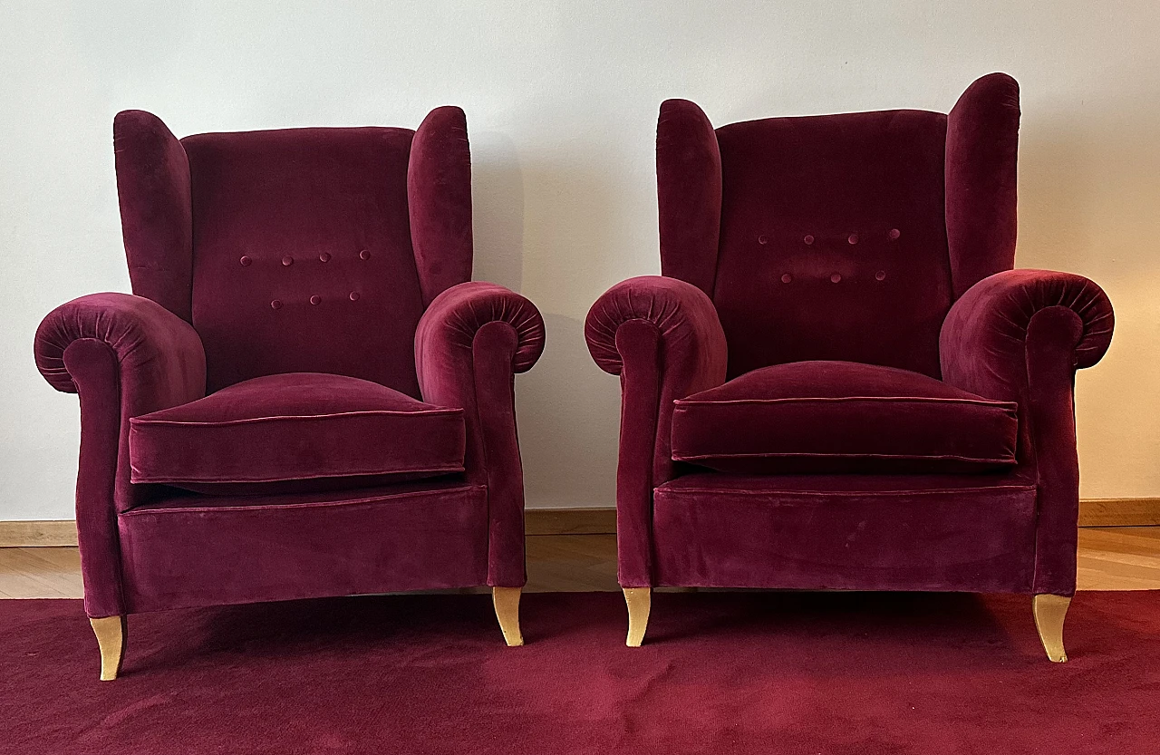 Pair of Chesterfield velvet armchairs, 18th century 1