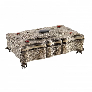 Rectangular silver box chiselled with plant motifs