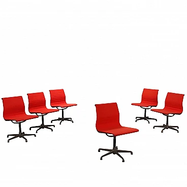 6 Swivel chairs in red fabric by Charles & Ray Eames for ICF, 1970s