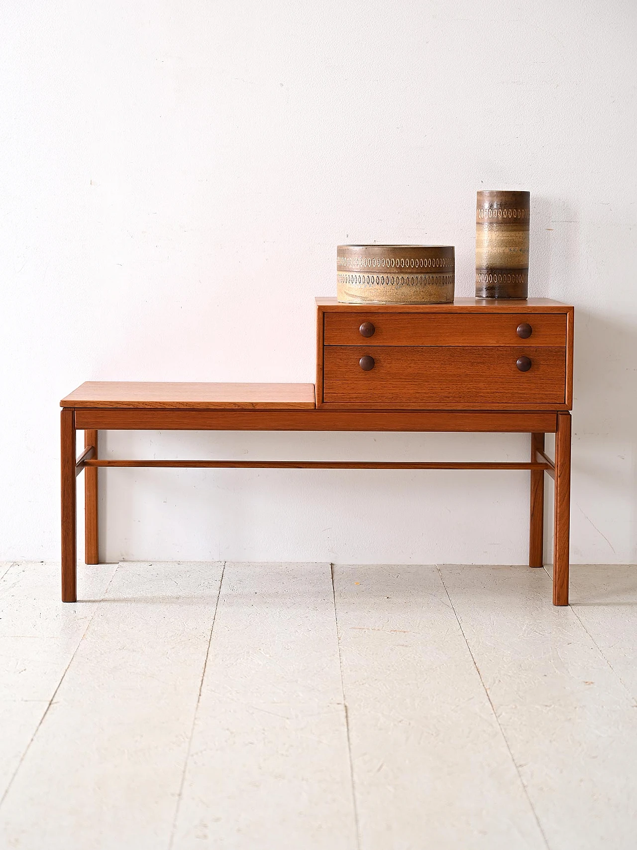 Teak entrance bench with drawers, 1960s 1