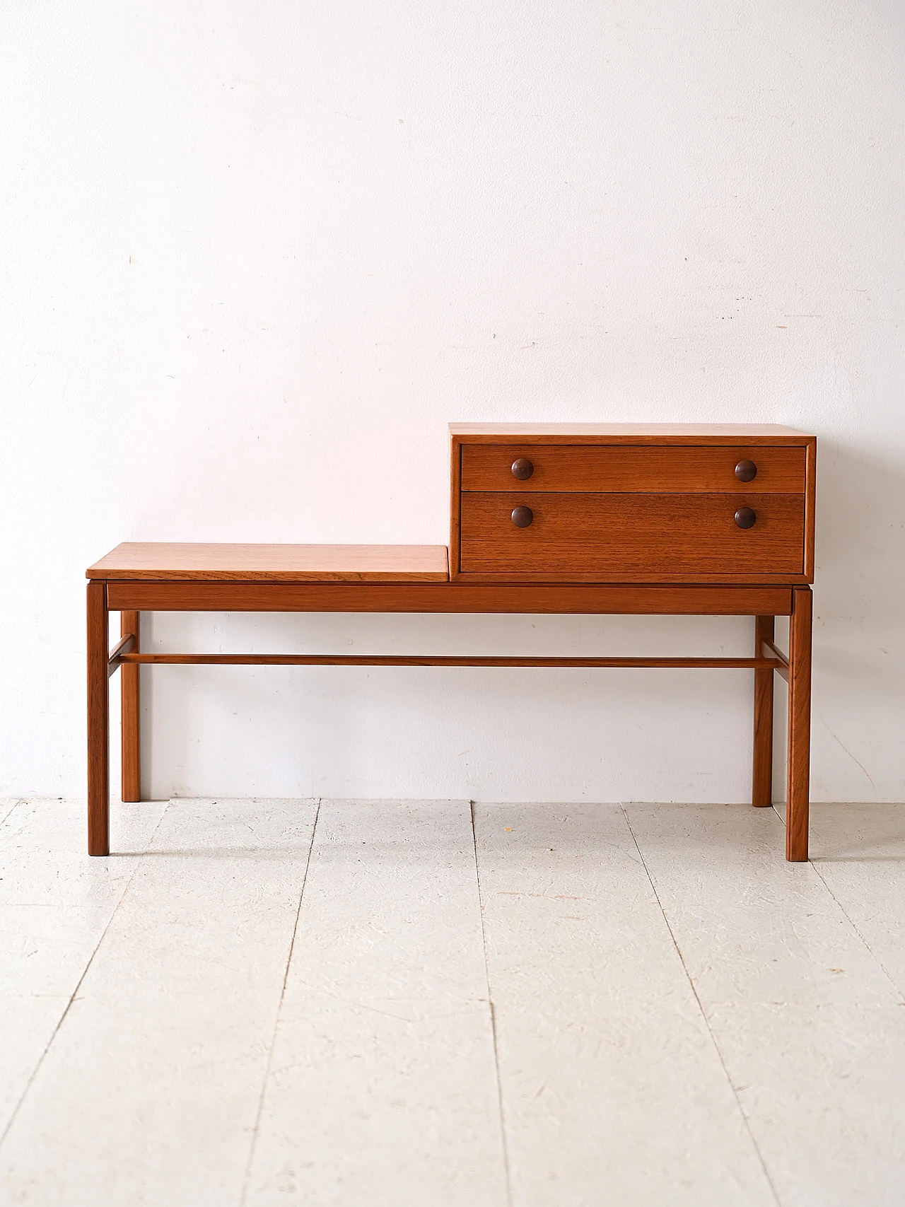 Teak entrance bench with drawers, 1960s 2