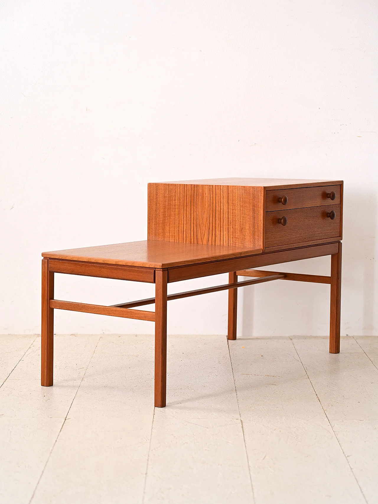 Teak entrance bench with drawers, 1960s 3