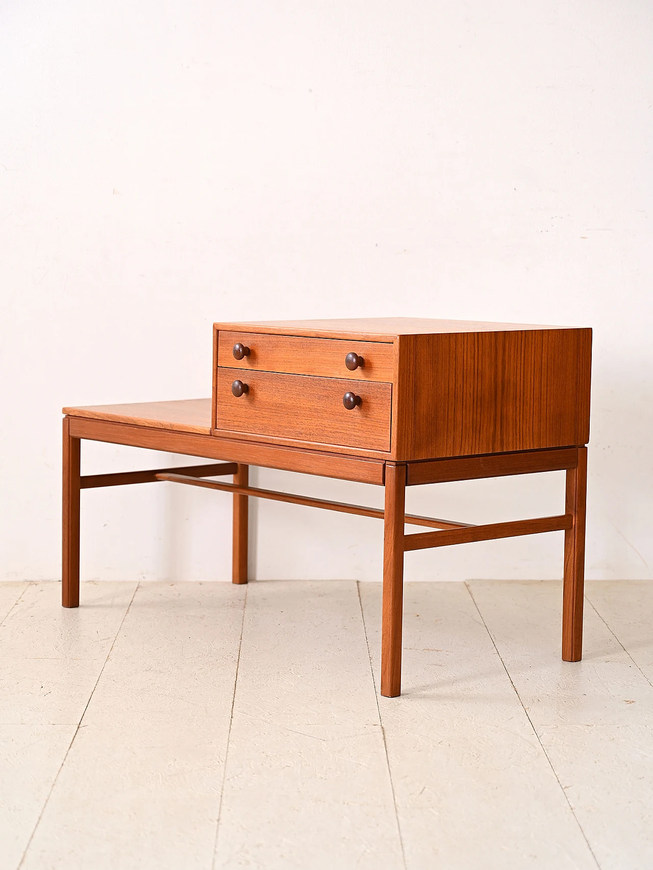 Teak entrance bench with drawers, 1960s 4