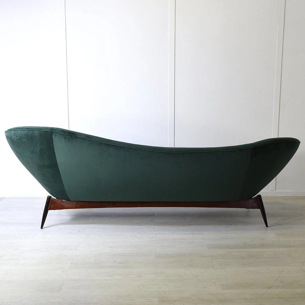 Curved sofa in green velvet with teak base by Flexform, 1950s 5