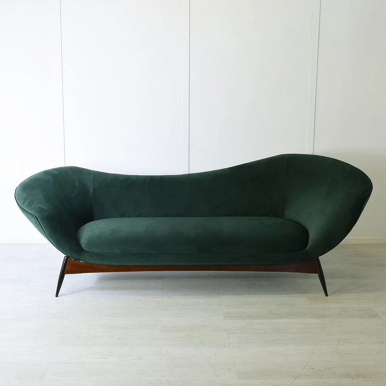 Curved sofa in green velvet with teak base by Flexform, 1950s 7