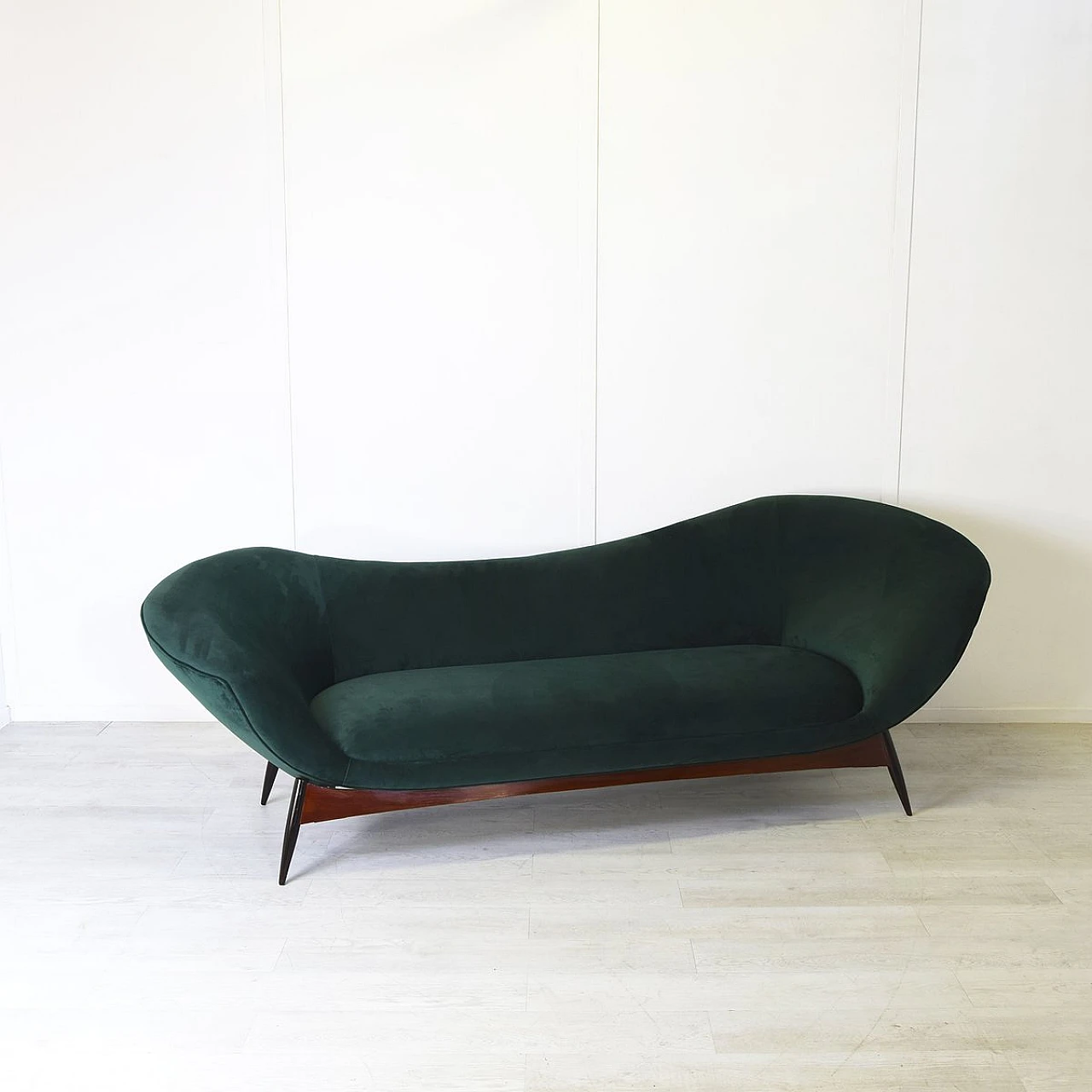 Curved sofa in green velvet with teak base by Flexform, 1950s 8