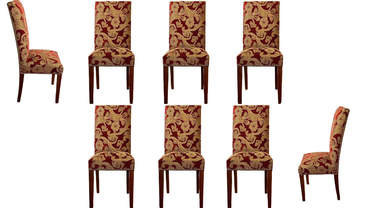 8 Dining chairs in cedar and fabric, 2000s 9