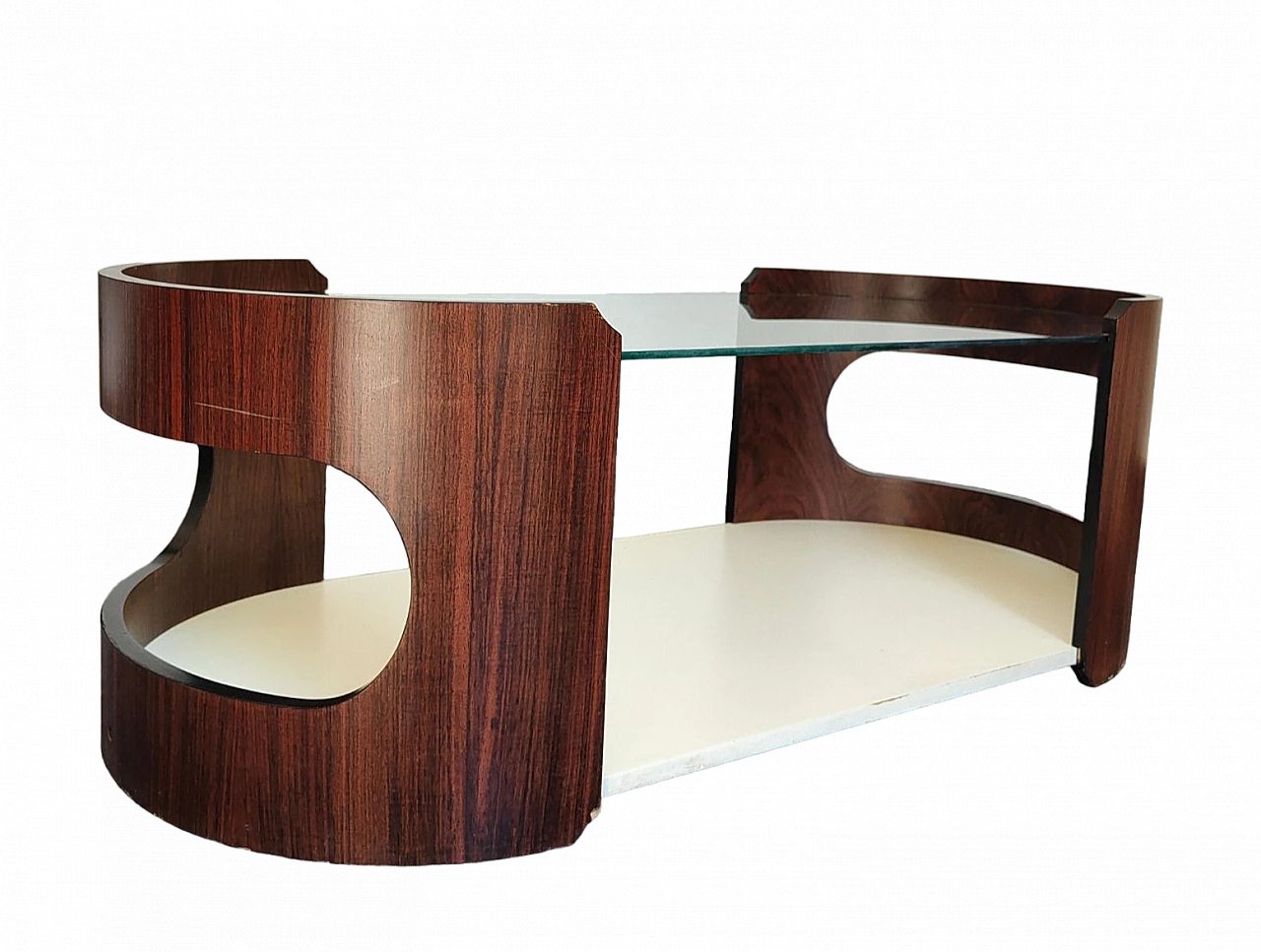 Bent wood and glass coffee table in the style of Joe Colombo, 1970s 8