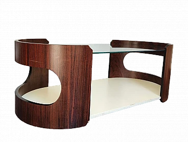 Tavolino in legno curvato e vetro nello stile di Joe Colombo, anni '70