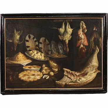Pantry with still life, oil painting canvas, mid-17th century