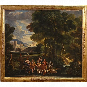 Pieter Mulier, Flight into Egypt, oil painting on canvas, 17th century
