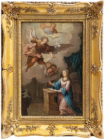 Annunciation, oil on bronze, 19th century