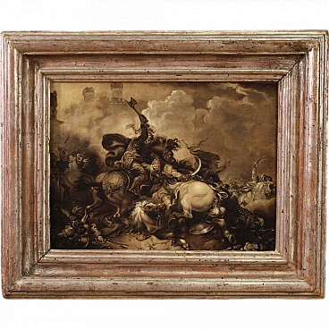 Battle, grisaille oil on canvas, second half of the 17th century