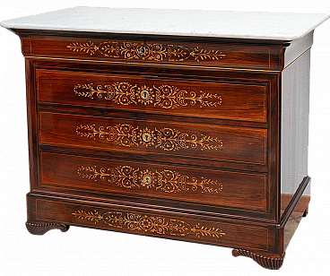 French Charles X exotic wood and marble commode, 19th century