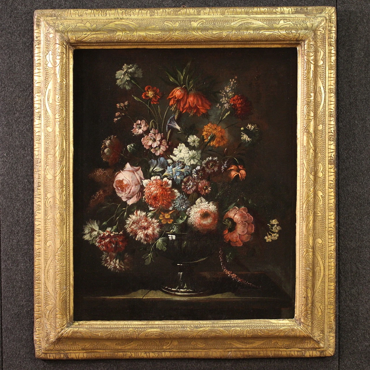 Still life, oil on canvas with coeval frame, 17th century 1