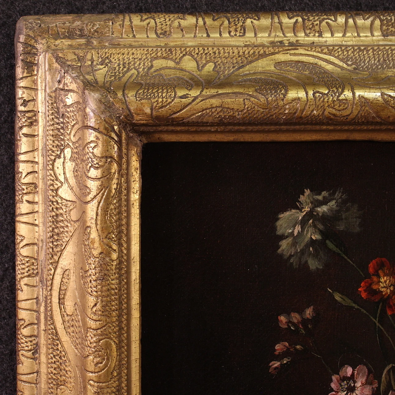 Still life, oil on canvas with coeval frame, 17th century 9