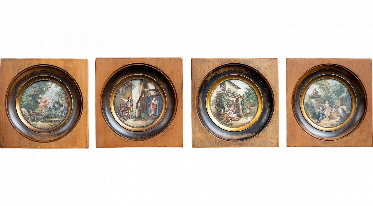 4 French paintings on canvas with gallant scenes, late 19th century 4