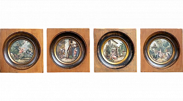 4 French paintings on canvas with gallant scenes, late 19th century